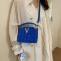 Borsa a tracolla blu alla moda con fibbia in metallo V da donna elegante borsa quadrata - Blu