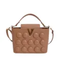 Borsa a tracolla marrone con chiusura in metallo a V e design testurizzato elegante da donna. - Cachi