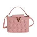 Borsa a tracolla in pelle PU rosa con logo V metallico e texture goffrata a bolle. - Rosa