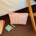 Trousse de maquillage en velours côtelé rose avec motif nœud et cœur, pochette portable. - Nœud Rose