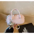 Pink PU leather fashion women's handbag, casual top handle shoulder crossbody bag for daily. - With Pendant / Pink