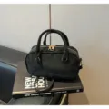 Women minimalist suede handbag stylish top handle shoulder crossbody bag for daily fashion - No Pendant / Black