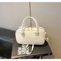 Stylish women solid color boston handbag casual shoulder crossbody bag simple everyday purse - No Pendant / White