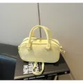 Yellow Boston handbag with top handles and shoulder strap for women daily casual style. - No Pendant / Yellow