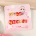 Uñas postizas para niños 12 pzas dopamina dibujos animados lindos uñas estilo - Kit de herramientas para uñas KET132-G con pegamento de gelatina, palito de madera y lima de uñas