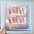 Handmade press on fake nails pink white cat eye gradient 10pcs reusable acrylic false nails - XS (Extra Small) / SMY075-B5 Peach Blossom Pink Press-On Nails in Floating Box with Jelly Glue