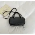 Black Boston shoulder bag, chic PU leather handbag with top handles and gold hardware. - Black without Pendant