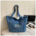 Vintage denim tote tas voor dames casual schoudertas met mooie borduursel en ruim design. - Lichtblauw Zonder Hanger