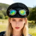 Stylischer Punk-Marinehut mit silbernen Nieten und Regenbogen-Schutzbrille für Y2K-Mode. - Verstellbar / Komplett Schwarze Nieten Brille Marinehut