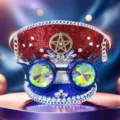 Funkelnde Y2K-Punk-Strass-Marine-Mütze mit Kaleidoskop-Brille und Metallketten-Design - Verstellbar / USA Pailletten Goggles Marinehut
