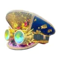 Glitzernder Steampunk Kapitänshut mit goldenen Pailletten und einer Stachelbrille - Verstellbar / Farblich Kombinierter Pailletten Goggles Marinehut