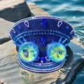 Punk-Stil blauer Marinehut mit Strasssteinen, großen Kristallen und kaleidoskopischer Brille - Verstellbar / Königsblauer Voll-Strass Goggles Marinehut