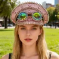 Rosa Punk-Navy-Hut mit Pailletten, Nieten und Kaleidoskop-Brille für Damen - Verstellbar / Roségoldener Glitzer Goggles Marinehut