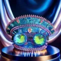 Kapitänshut im Punk-Stil mit Strass und schillernder Brille in Blau und Pink-Finish - Verstellbar / Blau-Lila Glitzer Strass Goggles Marinehut