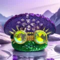 Lila und grüner Pailletten-Kapitänshut mit Punk-Goggles und Strass-Details - Verstellbar / Lila-Grüner Strass Goggles Marinehut