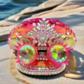 Rosa Pailletten Kapitän Mütze mit Strass Krone und Kaleidoskop Brille - Verstellbar / Orange-Rosa Voll-Strass Schutzbrille Marinehut