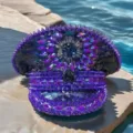 Lilafarbener Punk-Stil Spikes Pailletten Kapitänshut Damen mit Y2K Strass-Details - Verstellbar / Lila-Blau Strass Nieten Marinehut