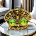Punk Navy-Hut mit Leopardenmuster, goldenen Nieten und grüner Kaleidoskop-Brille - Verstellbar / Schwarz-Gold Leopard Schutzbrille Marinehut