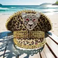 Punk Y2K Militärmütze mit Leopardenmuster, Goldspikes und Pantherkopf aus Strass - Verstellbar / Goldener Nieten Leopard Muster Marinehut