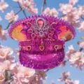 Funkelnder pinkfarbener Y2K-Punk-Militärhut, verziert mit Strasssteinen, Pailletten und Spikes - Verstellbar / Rosa-Lila Vergradienter Herz Strass Marinehut