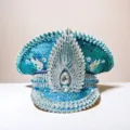 Funkelnde türkisfarbene Punk-Marine-Mütze mit silbernen Strasssteinen und Pailletten - Verstellbar / Seesee Blau Silberner Flügel Strass Marinehut