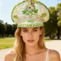 Punk-Stil Y2K smaragdgrün juwelenbesetzter Navy Captain Hut für Damen Outdoor - Verstellbar / Wald-Stil grüner Strass Spitzen Marinehut