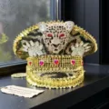 Luxuriöser Punk-Y2K-Militärhut mit Strass-Leopard und goldenen Nieten für Damen - Verstellbar / Goldener Leopard rotes Herz Nieten Marinehut