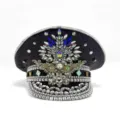 Luxuriöser Y2K Marine Kapitänshut im Punk-Stil mit schweren Strassstein-Verzierungen - Verstellbar / Dunkelsilberner Blumen Strass Marinehut