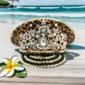 Luxuriöser Kapitänsanzug mit Leopardenmuster, Strass und Punk-Nieten für Y2K - Verstellbar / Leo-Muster Gold Blume Strass Marinehut