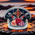 Punk-Stil Gothic Militärmütze mit Strasskreuz und Skeletthand-Dekorationen - Verstellbar / Schwarz-Gold Totenkopf Rose Marinehut