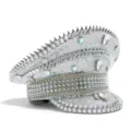 Silberner Pailletten Kapitänshut mit Punk Nieten und Kristallen für Y2K Party Styles - Verstellbar / Silberne Seitenkette Irideszierender Strass Marinehut