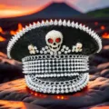 Punk-Navy-Hut mit silbernen Spikes und Totenkopf-Verzierungen aus schwarzen Pailletten - Verstellbar / Schwarz-Silber Großer Totenkopf Marinehut