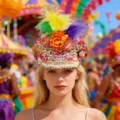 Farbenfrohe Kapitänsmütze mit Strasssteinen, Federn und Blumen für Karneval und Festivals - Verstellbar / Bunte Feder Blume Karneval Marinehut