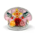 Rosa Pailletten-Punk-Kapitänsmütze mit goldenem Kreuz und bunten Rosen-Details - Verstellbar / Rosa Gold Totenkopf Rose Marinehut