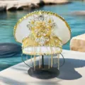 Weiße und goldene Strass-Naval-Kappe mit Ketten für Y2K-Festival-Punk-Stil - Verstellbar / Weißgold Blumen Strass Quaste Marinehut