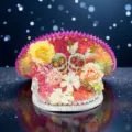 Funkelnde rosa Pailletten Y2K Marine Mütze mit Totenköpfen und Blumen für Partys - Verstellbar / Rosa Orange Blume Totenkopf Marinehut