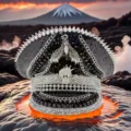 Punk-Militärmütze mit Strasssteinen, Totenkopf und Ketten in einem dunklen schwarzen Finish - Verstellbar / Schwarz Silber Flügel Krone Totenkopf Marinehut