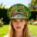 Punk-Kapitänsmütze mit grünen Pailletten und goldenen Spikes für Damen im Y2K-Stil. - Verstellbar / Grün Lila Gold Farblich Abgestimmter Marinehut