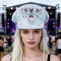 Silberne Kapitänsmütze mit Strass und Totenkopf für Punk-Festival-Stil - Verstellbar / Silberner Totenkopf Kette Marinehut