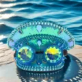 Türkisfarbener Marinehut im Punk-Stil mit Kaleidoskop-Brille für Festivals und Raves - Verstellbar / Eisblau Pailletten Marinehut
