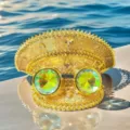 Goldener Punk-Marinehut mit Strasssteinen, Spikes und Kaleidoskop-Brille für Y2K-Stil. - Verstellbar / Hellgoldener Vollpailletten-Marinehut