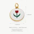 Pendentif fleur de tulipe rond en acier inoxydable finition or 18K avec mesures détaillées - Pendentif Fleur Blanche Et Rouge