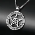 Silberne Pentagramm Halskette aus Edelstahl mit keltischem Knoten - Pentagramm Stil (YLD16-02) / Nur Anhänger / Stahlfarben
