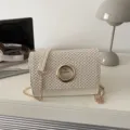 Sac bandoulière femme en paille tressée beige sac épaule chaîne mode casual petit carré - Blanc