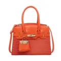 Orange fashion shoulder handbag tote cross-body bag with stylish textured panels. - Orange