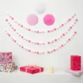 Bunte Filzkugelgirlande Pompon Schnur fuer Geburtstagsfeier Kinderzimmer Haengende Dekoration. - Rosa und Weiß / 30 Stück Set (Mit DIY Kit)