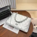Silver quilted laptop tote bag with cute bow pattern, large capacity daily shoulder bag. - Bow Quilted Handbag / 39x29x2cm / Silver