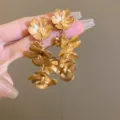 Gold metal flower tassel earrings, statement long floral dangle drop earrings for women. - Gold-Flower (26#)