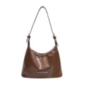 Brown leather shoulder bag for women, stylish hobo purse with zipper and comfortable strap. - Brown