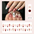 Halloween press-on nails 30pcs set 3D cute ghost red spider fake nails artificial tips - 30 Pieces Ghost Spider Blood Tears (LZ417-B7) / Jelly Glue Type
